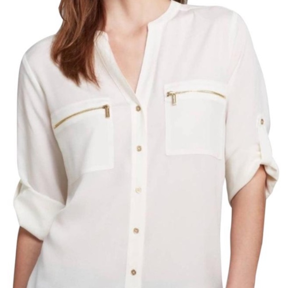 Calvin Klein Women’s Button Up with Zip-Pockets size Large